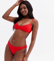 New Look Red Textured Hipster Bikini Bottoms